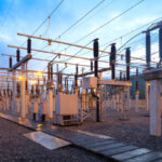 Electric substation at dusk